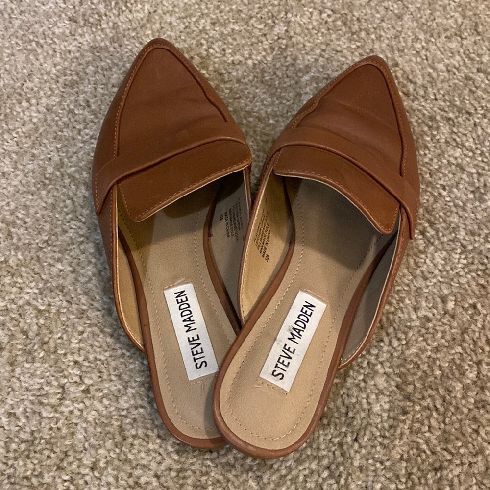 Cognac brown leather mules